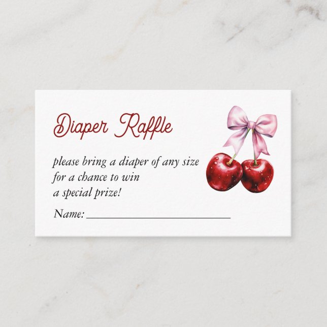 Cherry On Top Pink Bow Baby Shower Diaper Raffle Enclosure Card (Front)