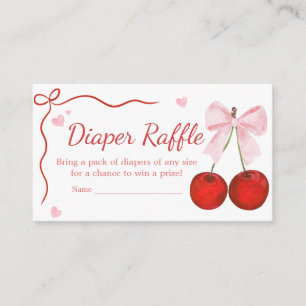 Cherry on Top Pink Bow Baby Shower Diaper Raffle Enclosure Card