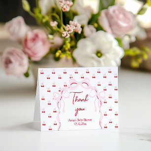 Cherry on Top Pink Bow Baby Shower Diaper Raffle Thank You Card
