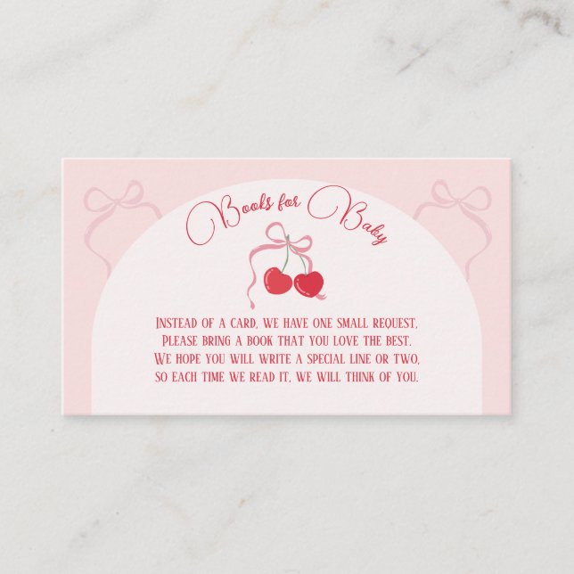 Cherry on Top Pink Bow Baby shower Enclosure Card (Front)