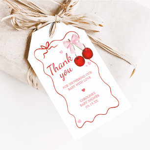Cherry on Top Pink Bow Baby Shower Favor Tags