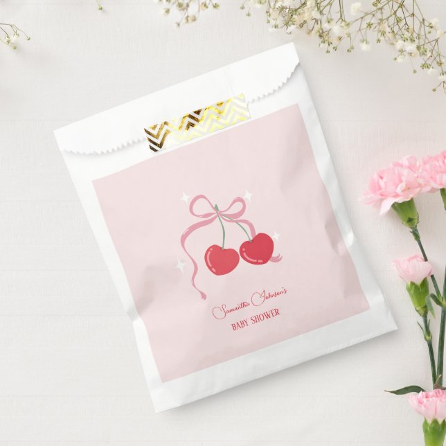 Cherry on Top Pink Bow Baby shower Favour Bags (Sealed)
