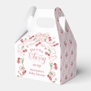 Cherry on Top pink Bow Baby shower Favour Box