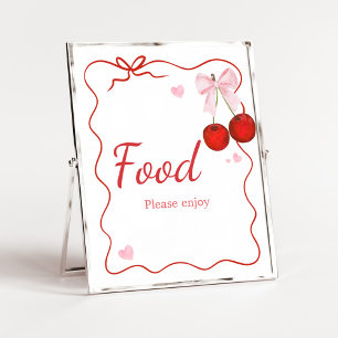 Cherry on Top Pink Bow Baby Shower Food Poster