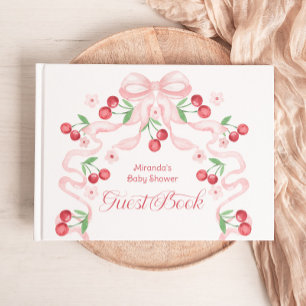 Cherry on Top Pink Bow Baby Shower Guest Book