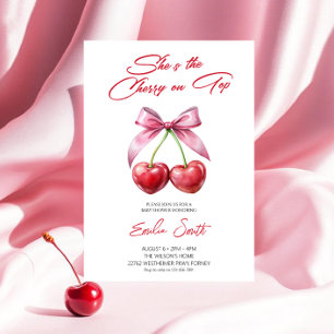  Cherry on Top pink bow Baby Shower Invitation