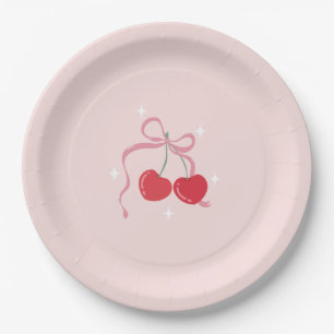 Cherry on Top Pink Bow Baby shower Paper Plate