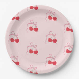 Cherry on Top Pink Bow Baby shower Paper Plate