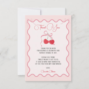 Cherry on Top Pink Bow Baby shower Thank You Card