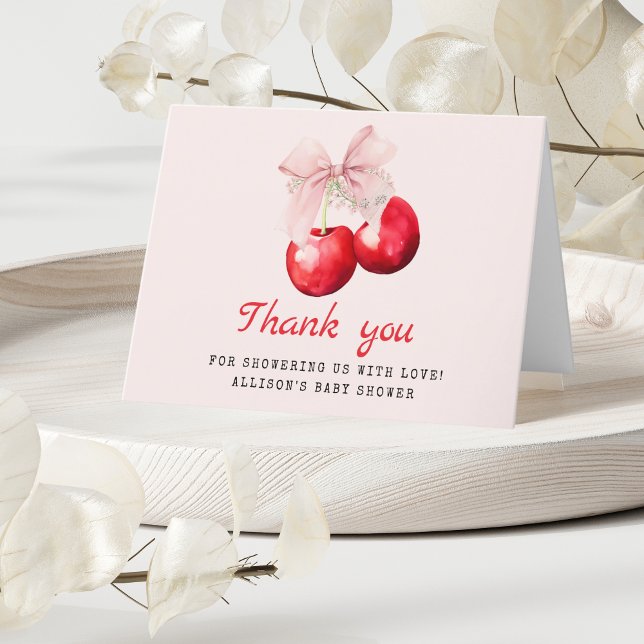 Cherry on Top Pink Bow Baby Shower Thank You Card (Swet Cherry on top Thank you Card)