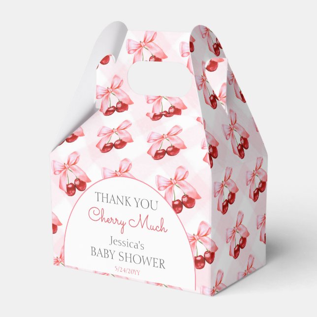 Cherry on Top Pink Bow Baby Shower Thank You Favour Box (Front Side)