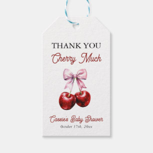 Cherry On Top Pink Bow Baby Shower Thank You Gift Tags