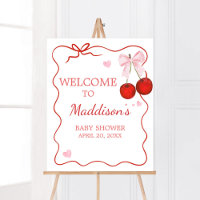 Cherry on Top Pink Bow Baby Shower Welcome