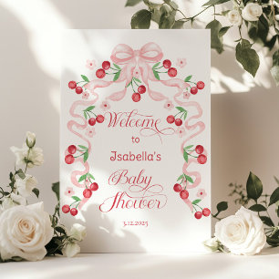 Cherry on top Pink Bow Baby shower Welcome Poster