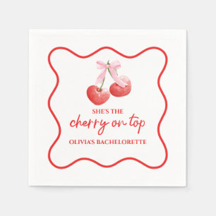Cherry on Top Pink Bow Bachelorette Napkin