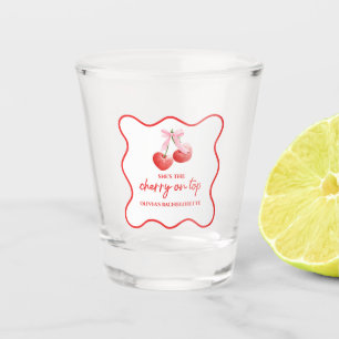 Cherry on Top Pink Bow Bachelorette Shot Glass