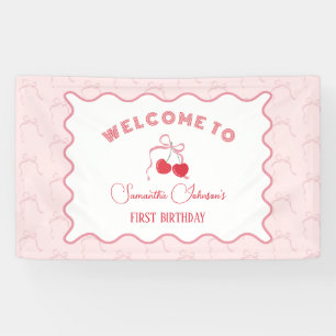 Cherry on Top Pink Bow Birthday  Banner