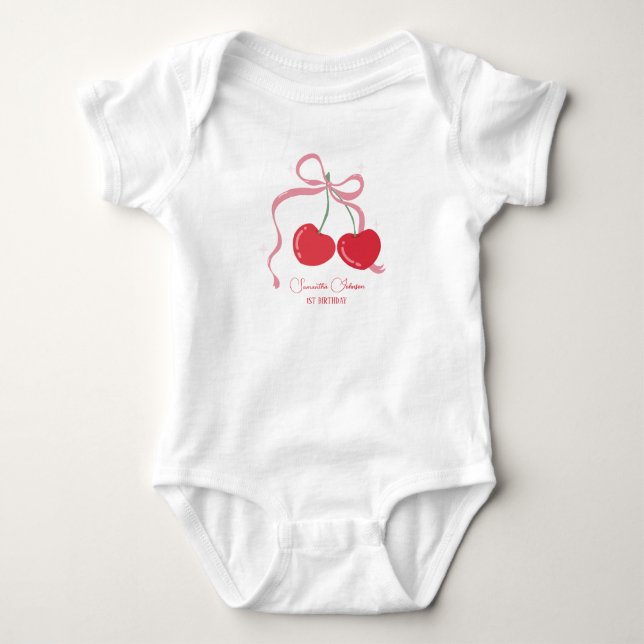Cherry on Top Pink Bow Birthday Bodysuit (Front)
