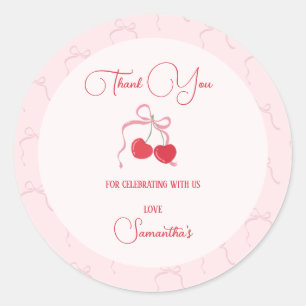 Cherry on Top Pink Bow Birthday  Classic Round Sticker