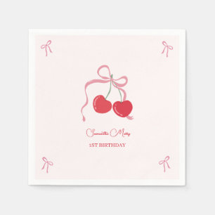 Cherry on Top Pink Bow Birthday  Napkin