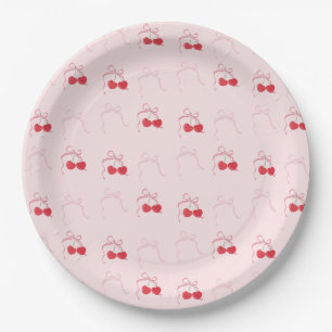 Cherry on Top Pink Bow Birthday Paper Plate