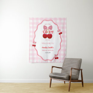 Cherry On Top Pink Bow Bridal Shower Back Drop Tapestry