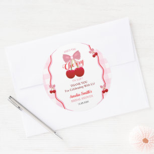 Cherry On Top Pink Bow Bridal Shower Thank You  Classic Round Sticker
