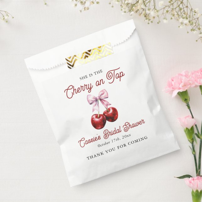 Cherry On Top Pink Bow Bridal Shower Thank You Favour Bags (Sealed)