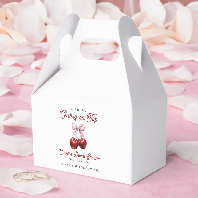 Cherry On Top Pink Bow Bridal Shower Thank You Favour Box (Wedding)