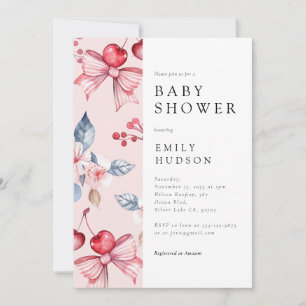 Cherry on Top Pink Bow Coquette Baby Shower Invitation