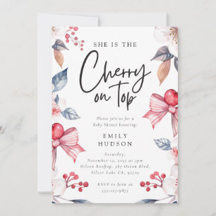 Cherry on Top Pink Bow Coquette Baby Shower Invitation