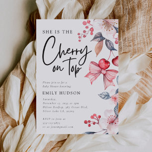 Cherry on Top Pink Bow Coquette Baby Shower Invitation
