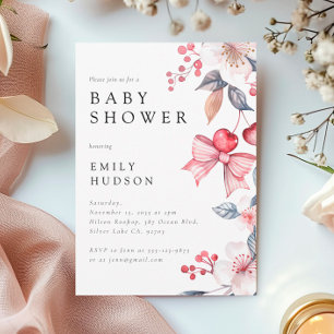 Cherry on Top Pink Bow Coquette Baby Shower Invitation