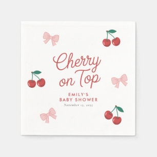 Cherry on Top Pink Bow Coquette Baby Shower Napkin