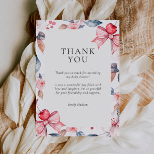 Cherry on Top Pink Bow Coquette Baby Shower Thank You Card