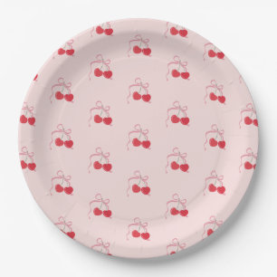 Cherry on Top Pink Bow Paper Plate