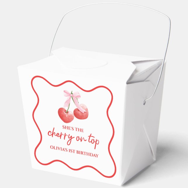 Cherry on Top Pink Bow preppy birthday Favour Box (Front)
