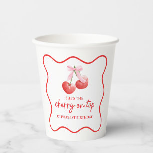 Cherry on Top Pink Bow preppy birthday Paper Cups