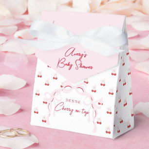 Cherry on Top Pink Bow Red Baby Girl Shower Favour Box