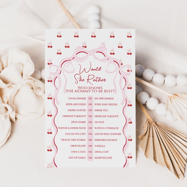 Cherry on Top Pink Bow Red Baby Shower Game (Creator Uploaded)