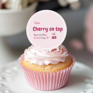 Cherry on Top Pink Cherry Birthday  Classic Round Sticker