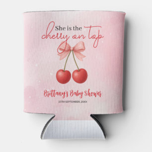 Cherry on Top Pink Girl Baby Shower  Can Cooler