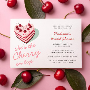 Cherry on Top Pink Heart Cake Bridal Shower Invitation