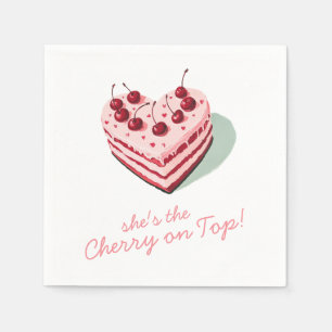 Cherry on Top Pink Heart Cake Bridal Shower Napkin