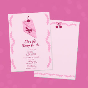 Cherry on Top Pink Ruffle Bridal Shower Invitation