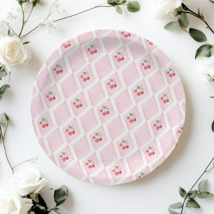 Cherry on Top Pink Vintage Cherry Baby shower Paper Plate