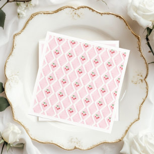 Cherry on Top Pink Watercolor coquette Baby shower Napkin