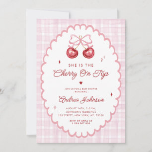 Cherry on Top Preppy Vintage Bow Baby Shower Invitation