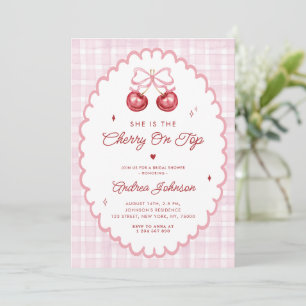 Cherry on Top Preppy Vintage Bow Bridal Shower Invitation