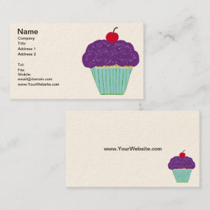 Cherry on Top Purple Frosting Vanilla Cupcake Business Card